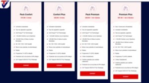 Tableau comparatif des tarifs et abonnements de services IPTV incluant les packs Confort, Premium et Premium Plus