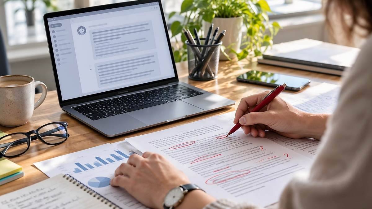 Une personne travaille au bureau, écrivant sur des documents